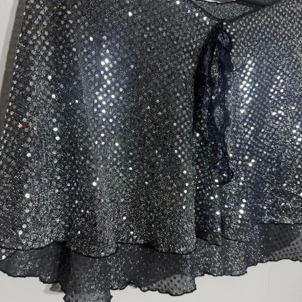 Y2K Black Silver Sequin Cape with tie detail Versatile Party Festival Accessory - Picture 4 of 8